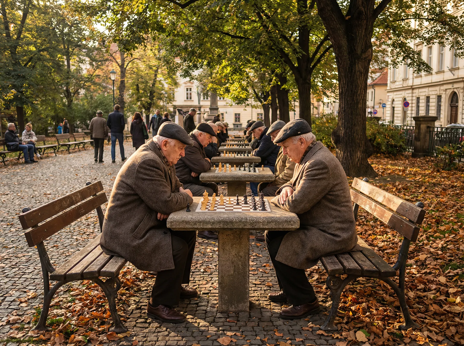 布拉格公园老人下棋 - 捷克街头 日常生活纪实